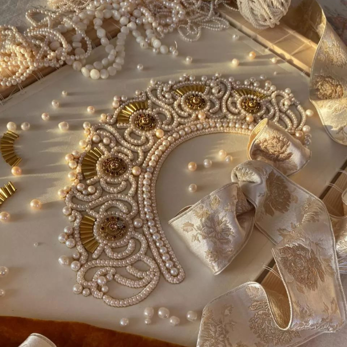 Exclusive author's work "Velsky wedding crown, XIX century" with earrings